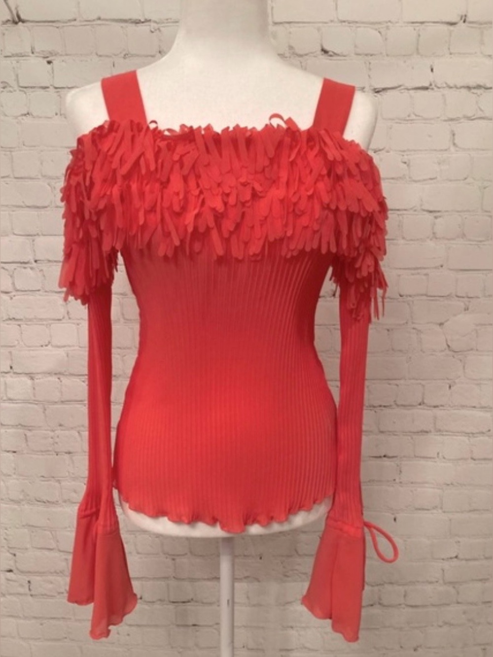 Carrie Allen Red Off-Shoulder Ruffle Blouse